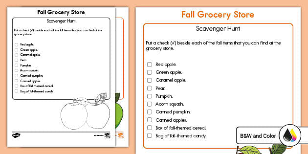 Fall Grocery Store Scavenger Hunt